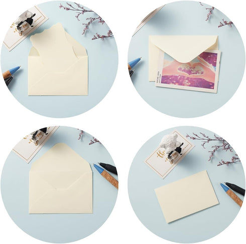 100 Pack Mini Envelopes with Blank Note Cards Small Self-Adhesive Envelopes Small Business Card Envelopes(4 x 2.7 Inches, Cream)...