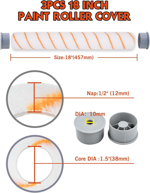 ROLLINGDOG 18" Paint Roller Covers - Large Paint Roller Sleeves for Ceiling,Wall,Floor,Decks Painting (Pack of 3,Polyester)...