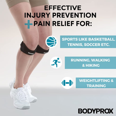 Bodyprox Patella Tendon Knee Strap 2 Pack, Knee Pain Relief Support Brace Hiking, Soccer, Basketball, Running, Jumpers Knee, Tennis, Tendonitis, V...