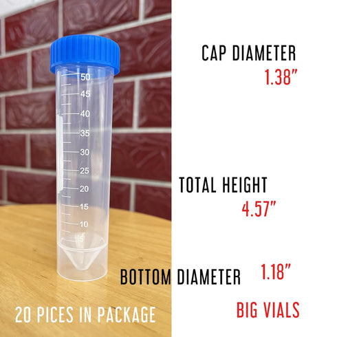 50 ml Leakproof Graduated Cryovials with Plastic Screw Top Vials, Centrifuge Tubes Laboratory Test Tubes (50 ml Self Standing of 20 Pieces)...