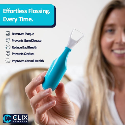 Automatic Dental Flosser | Reusable and Refillable | Pre-Loaded Floss Inside | Travel Cover | Easy Click-to-Use Solution for Plaque Removal, Clean...