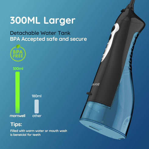 Mornwell Water Dental Flosser Teeth Pick, Portable Cordless Water Flossers Oral Irrigator 300ML Water Tank Rechargeable Home Travel Lrrigation Cle...