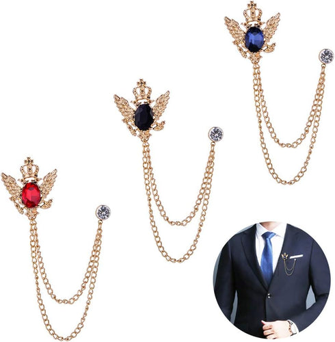 3PCS Men's Brooch Suit Pin Badge with Chains Brooch Buckle Chain Collar Lapel Pin for Men Shirt Collar Pin Chain Brooch Decoration Metal Brooch Pi...