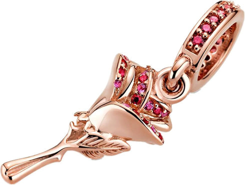 Rose Flower Dangle Charms 14K Rose Gold Plated Pendant for Bracelets...