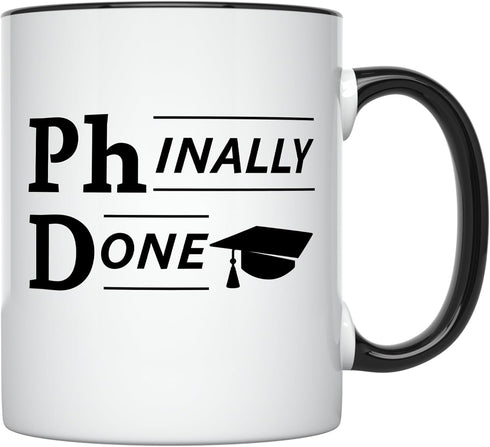YouNique Designs Phinally Done 11 Ounces PhD Graduation Mug, Funny PhD Mug, Doctorate Graduation (Black Handle)...