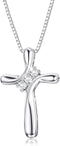FUNRUN JEWELRY 925 Sterling Silver Cross Necklace for Women 3 Stone Cubic Zirconia Silver Cross Pendant Necklaces with 1 MM Box Chain,18 Inches...