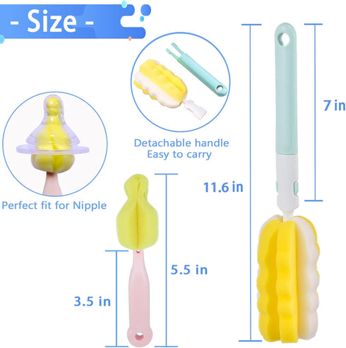 4PCS Bottle Brush + 4 PCS Nipple Brush Sponge Baby Bottle Brushes Milk Bottle Nipple Cleaner Set Cup Scrubber Brush Detachable Portable Water Bott...
