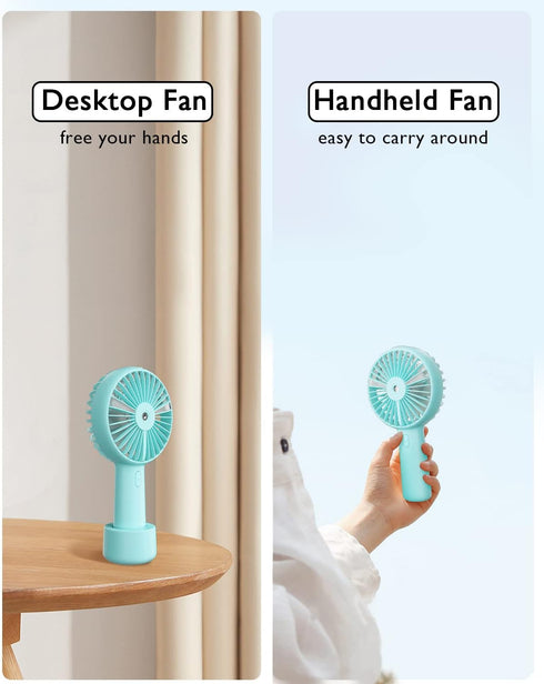 Portable Hand held Misting Fan, Small Personal 2000mAh USB Rechargeable Battery Operated Spray Fan Mister with Water Tank Mist Lash Fan 3 Speed St...