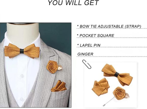 Bow Tie and Pocket Square Lapel pin Set for Wedding Formal(total 3 Pieces)...
