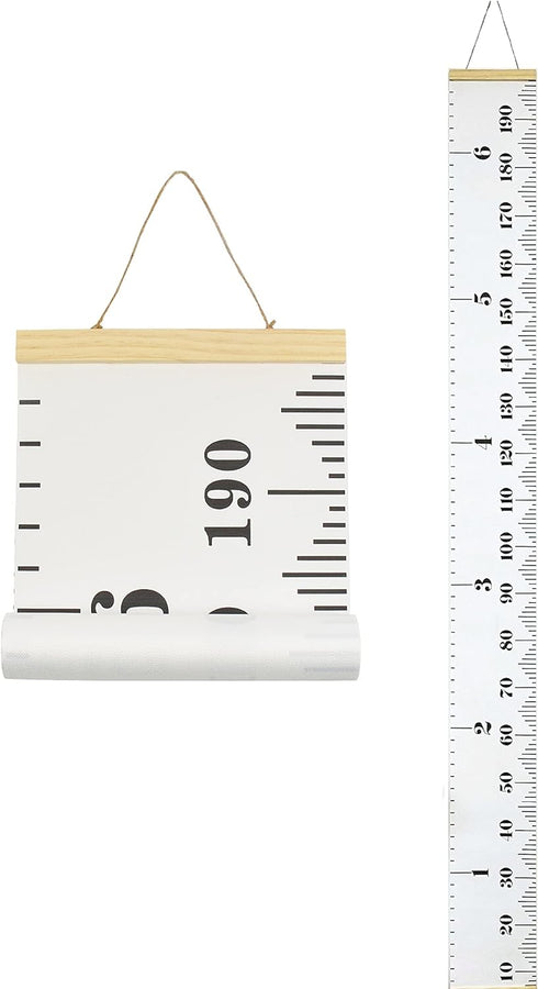 Kids Growth Chart, Wood Frame Fabric Canvas Height Measurement Ruler from Baby to Adult for Child's Room Decoration 7.9 x 79in (7.9 x 79in, White ...