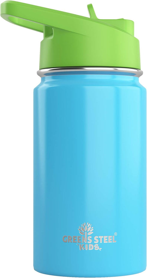 Kids Water Bottle - 12oz Blue | Leak Proof With Straw & Handle | 24 Hours Cold | Insulated, Double Wall Stainless Steel | Easy Sip Toddler Cup | C...