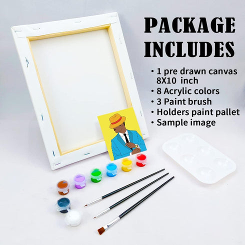 VOCHIC Canvas Painting Kit Pre Drawn Canvas for Painting for Adults Party Kits Paint and Sip Party Supplies 8x10 Canvas to Paint Afro King 8 Acryl...
