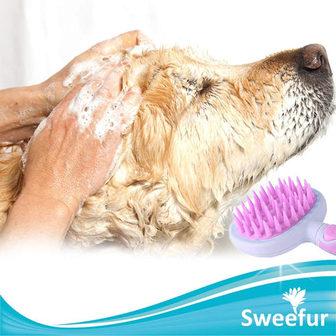 Pet Massage Brush, Soft Silicone Shower Brush for Massage Dogs and Cats- Comfortable Handle Bath Brush for Shedding- Gentle Massage Pet Comb- Pink...