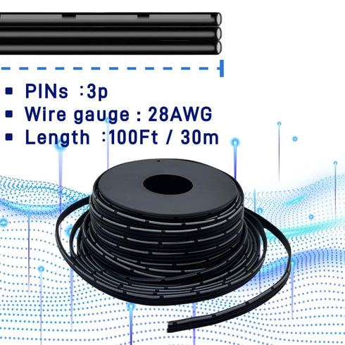 3P 28AWG Flat Ribbon cable, 100Ft/30m length Flexible Electrical Wire, 28 Gauge Stranded Tinned Copper Wire, silicone insulation layer up to 200? ...