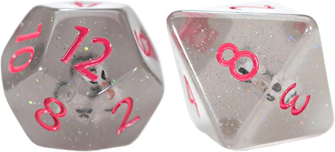 Gate Keeper Games and Dice: Inclusion Dice: Cat Dice - 7pc RPG Set, Grey w/ White Kitten Figure, Pink Numerals, 7 Resin Dice for Role Playing Game...