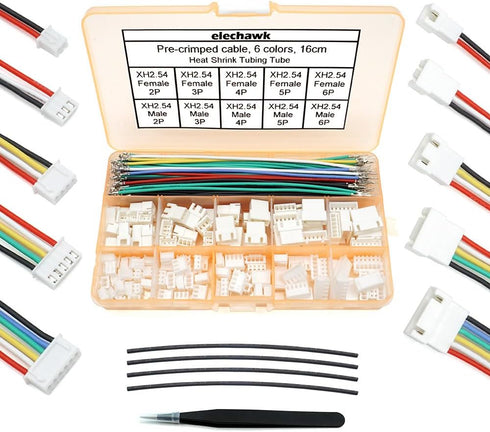 XH 2.54mm Connector Kit - JST XH Compatible 2.5mm Pitch Male Female Connector Sockets Plugs and 22AWG Pre-Crimped Silicone Cables Wire 2 3 4 5 6 P...