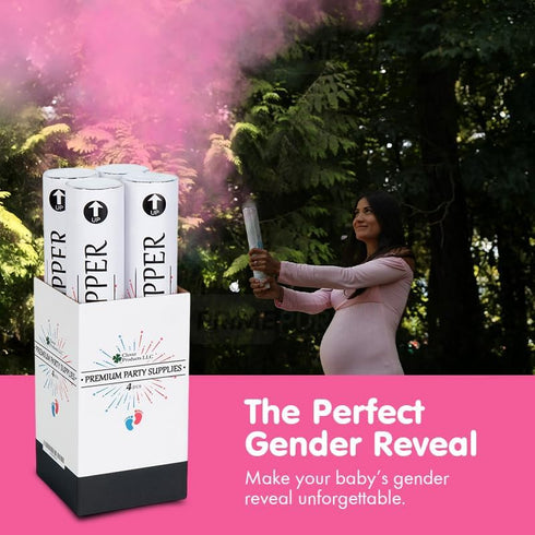 Clover Products Premium Gender Reveal Powder Cannon – 4 Pack Includes 2 Pink & 2 Blue | 12 Inch Gender Reveal Poppers | Compressed Air Powered | E...