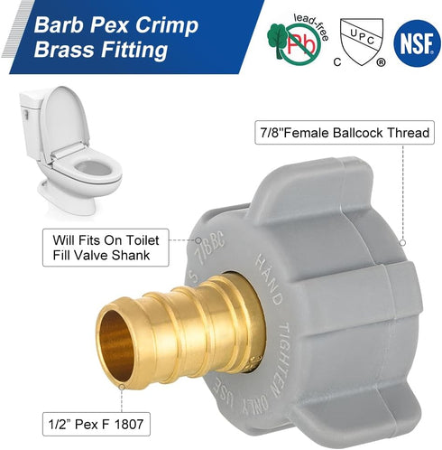 (Pack of 2) EFIELD 1/2 Inch Pex X 7/8 Inch Toilet Ballcock Swivel Straight Adapter, Brass Plumbing Fittings (2)...