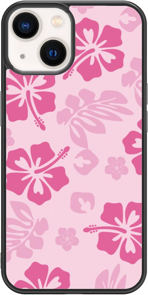 Pink Hibiscus Phone Case Compatible with iPhone 13 6.1 Inch - Shockproof Protective TPU Cute Flower Printed iPhone Case Designed for iPhone 13 Cas...