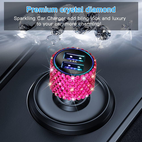 OTOSTAR Dual USB Car Charger, 4.8A Output, Bling Rhinestones Car Decorations Accessories Fast Charging Adapter for iPhones Android iOS, Samsung Ga...