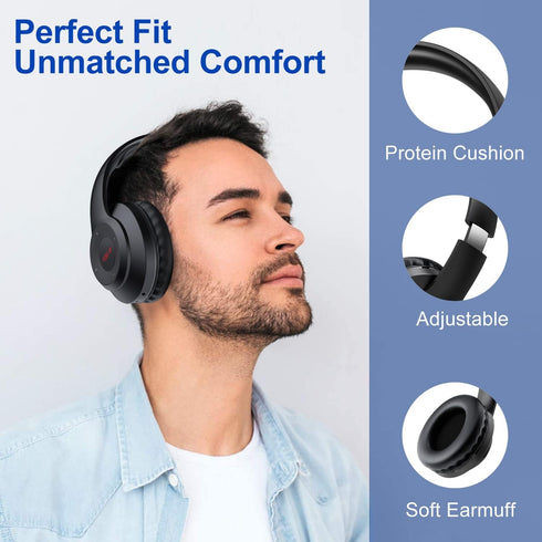 X5 Wireless FM Radio Headphones with Bluetooth, Built in Microphone, Rechargeable and Portable Radio Headset, Over Ear Headphone with Soft Ear Muf...