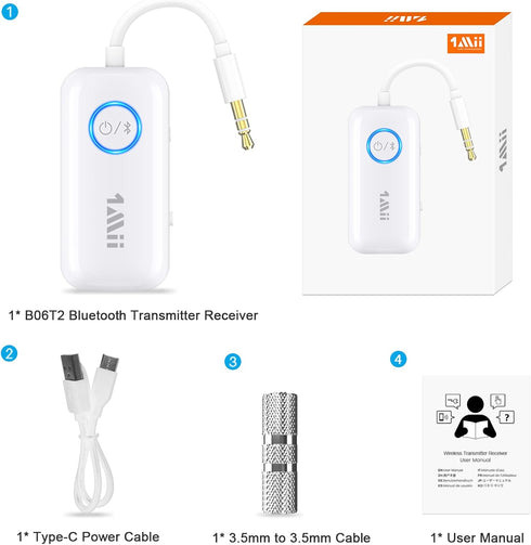 1Mii Bluetooth 5.3 Transmitter Receiver for Airplane/TV to 2 Headphones/AirPods, Dual Links Wireless Audio Adapter w/aptx Low Latency/HD/AptX Adap...