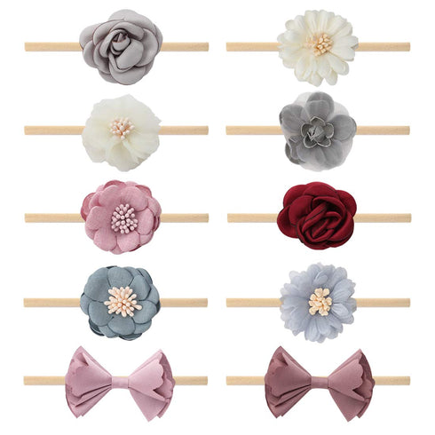 Baby Girls Nylon Elastic Headband Soft Flower Hair Band For Toddler Infant Newborn Set Of 10...