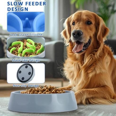 2-Pack Silicone Slow Feeder Pet Bowl Inserts with Strong Suction Cups, Puppy Slow Feeder for Most Dog Bowl or Dog Dish – Anti-Choking Design for S...