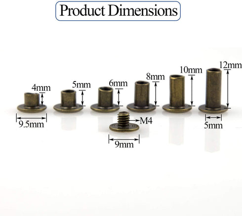 90 Sets Chicago Screws Assorted Kit 6 Sizes Bronze Leather Rivets 3/16(5mm) Screw Rivets Phillip Head Book Binding Posts Nail Rivet Chicago Bolts ...