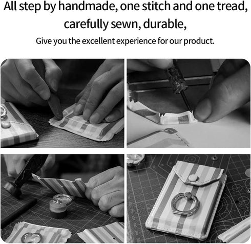 Cell Phone Card Holder RFID Ring Stand Stick on Wallet Card Holder for Back of Phone for iPhone Android and All Smartphones Green Striped...