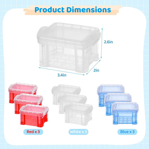 9 PCS Storage Box Containers with Lids, Small Plastic Clear Mini Bins, 3.4 x 2.6 x 2.0 Inches Reusable Stackable Craft Box Cases, Small Items Acce...