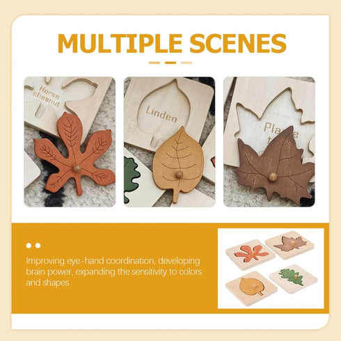 Kisangel Toddler Toys Preschool Puzzles 4pcs Wooden Leaf Shape Puzzle Leaf Wooden Jigsaw Puzzles Educational Learning Stem Toys for Birthday Early...