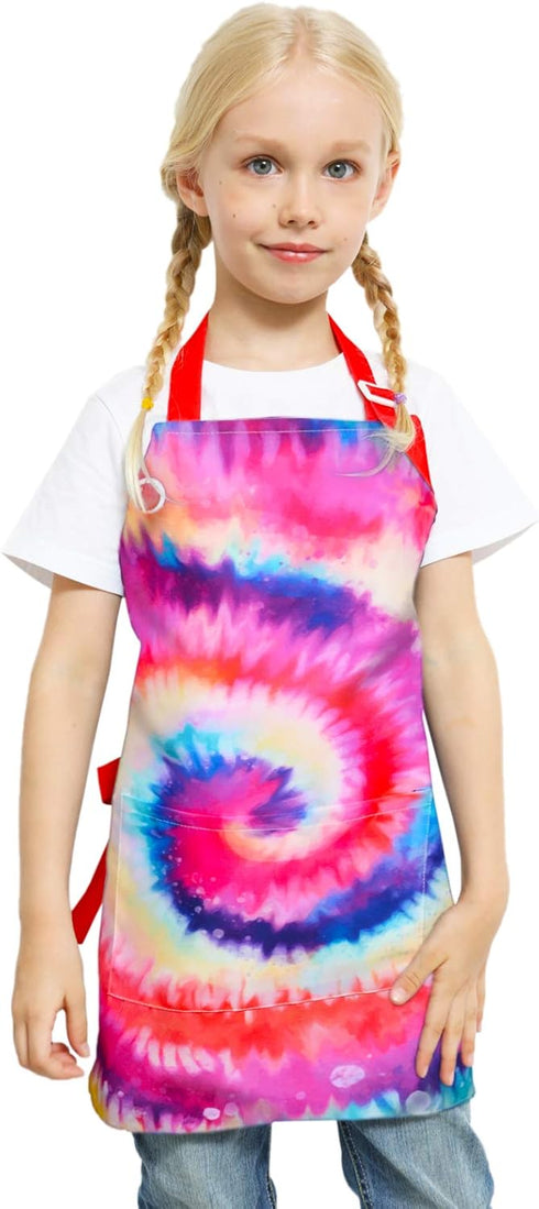 Kid Girls Boys Apron, Adjustable Kitchen Cooking Chef Apron with Pocket for Cooking Baking Art Painting Gardening,Tie Dye, 3-5Years...