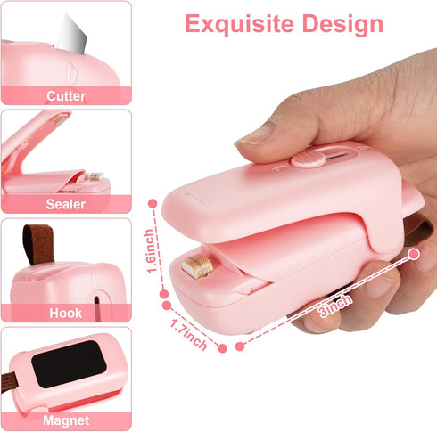 Mini Bag Sealer, Kenossion Chip Bag Sealer - Bag Sealer Heat Seal with Cutter & Magnet, Portable Mini Sealing Machine to Reseal Plastic Bags & Kee...