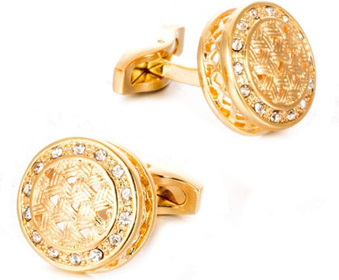 Gold tone Braided shape Cubic stones Cufflinks Luxury Chic Cuff links YW25G...