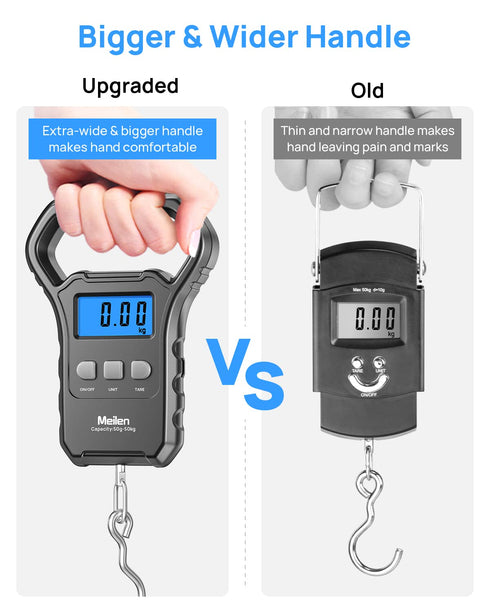 Fish Scale, Meilen 110lb/50kg Luggage Scale Hanging Scale Fishing Scale with Backlit LCD Display, Luggage Scales for Suitcase with Large Handle, D...