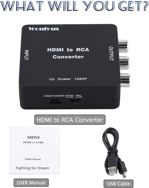 HDMI to RCA, HDMI to RCA Converter 1080P HDMI to 3RCA CVBs Composite Video Audio Converter Adapter Supports PAL/NTSC for TV Stick, Roku, Chromecas...