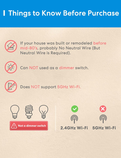 meross 3 Way Smart Switch, Smart Light Switch Supports Apple HomeKit, Siri, Alexa, Google Assistant & SmartThings, 2.4GHz WiFi Light Switch Neutra...