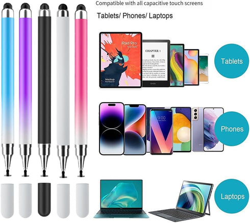 Stylus Pen for Touch Screens(5pack), 2 in 1 High Precision & Sensitivity Capacitive Pens for iPad iPhone Android Tablets and All Universal Touchsc...