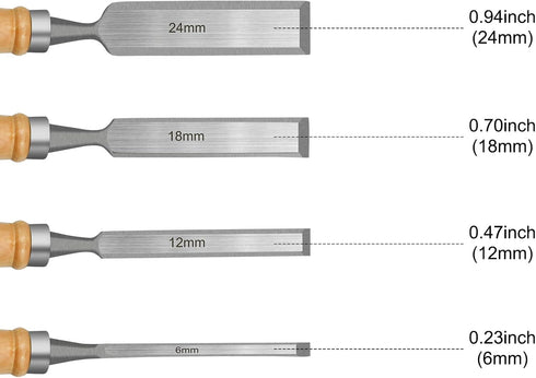 Professional Wood Chisel Set, 4 Piece Wood Chisel Set for Woodworking Wood Carving Chisel, CR-V Steel Chisel, including 6mm, 12mm, 18mm, 24mm...