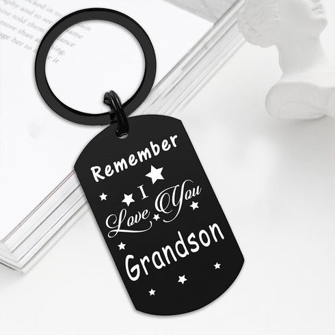 Resdink Grandson Gifts from Grandma - I Love My Grandson Keychain Grandkid Black for Birthday Graduation Fathers Day...