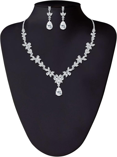 SAILIMUE Crystal Bridal Jewelry Set for Women Rhinestone Necklace Dangle Earrings Bracelet Jewelry Set for Wedding Bride Bridesmaid Gifts Party Pr...