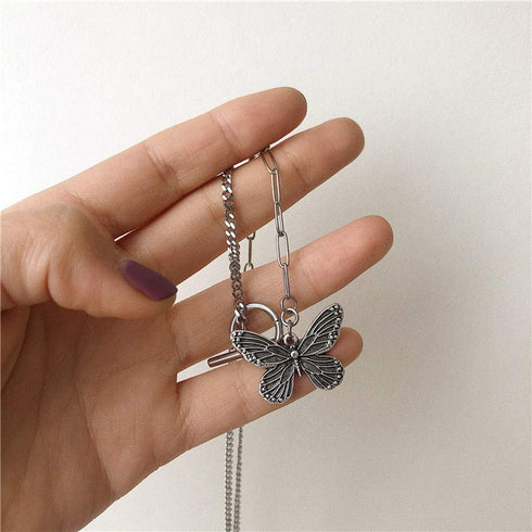 FXmimior Dainty Simple Boho Steel Chain Necklace Choker Silver Butterfly Pendant Necklaces Chain Jewelry for Women and Girls...