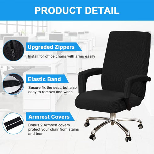 Stretch Office Chair Seat Covers with Armrest Sleeve, Jacquard Pattern High Back Computer Chair Slipcovers Removable Stretchable Covers Armchair C...