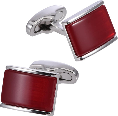 Rectangle Red Gemstone Cufflinks for Men Women In Gift Case Silver Elegent Men's Cufflinks Jewelry Set for Wedding Party Anniversary Business Even...
