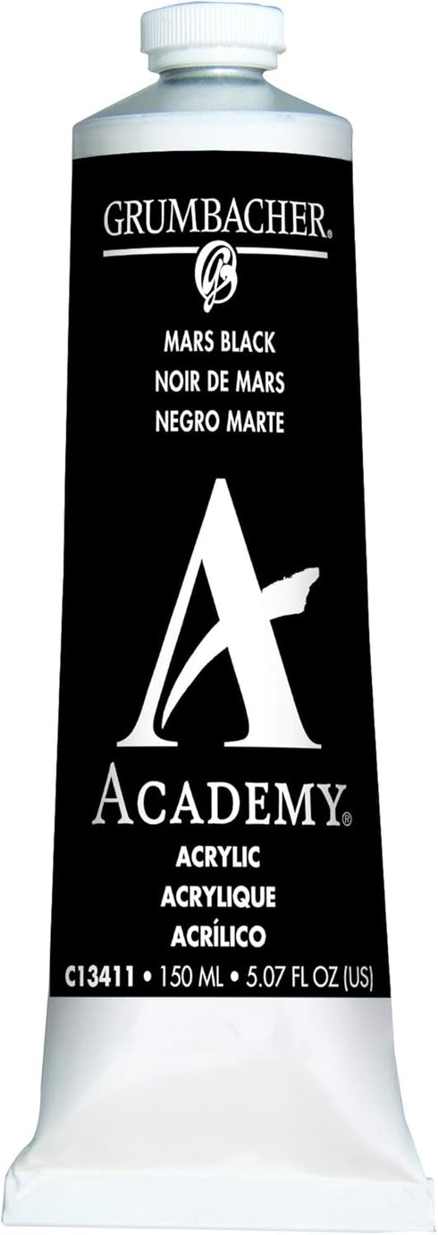 Grumbacher Academy Acrylic Paint, 150ml/5.07 oz Metal Tube, Mars Black (C13411)...