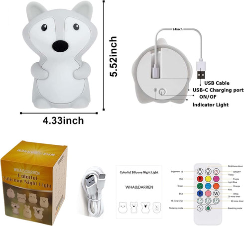WHA&DARREN Fox Squishy Night Light for Babies & Kids, Nursery Light, Animal Shaped, Silicone Material...