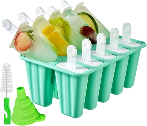 Popsicle Molds 10 Pieces Silicone Ice Pop Molds Popsicle Mold Reusable Easy Release Ice Pop Maker(10 Cavities-Green)...