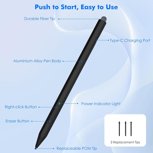 MoKo Stylus Pen for Surface, Fast Charging Surface Pen for Microsoft Surface Pro 7/8/9/X/6/5/4/3 Pen Double-end Digital Pen for Surface Pro/Book/L...