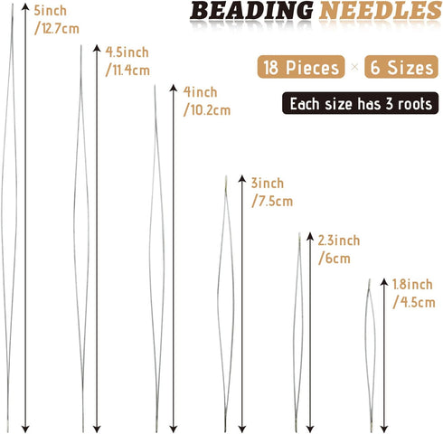 YETOOME 18 Pieces Beading Needles, 6 Sizes Beading Embroidery Needles, Big Eye Collapsible Beading Needles Set for Jewelry Making...